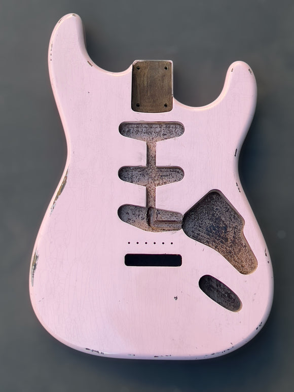 TrueTone Strat Relic Stratocaster Body, Aged Nitro Shell Pink MADE TO ORDER